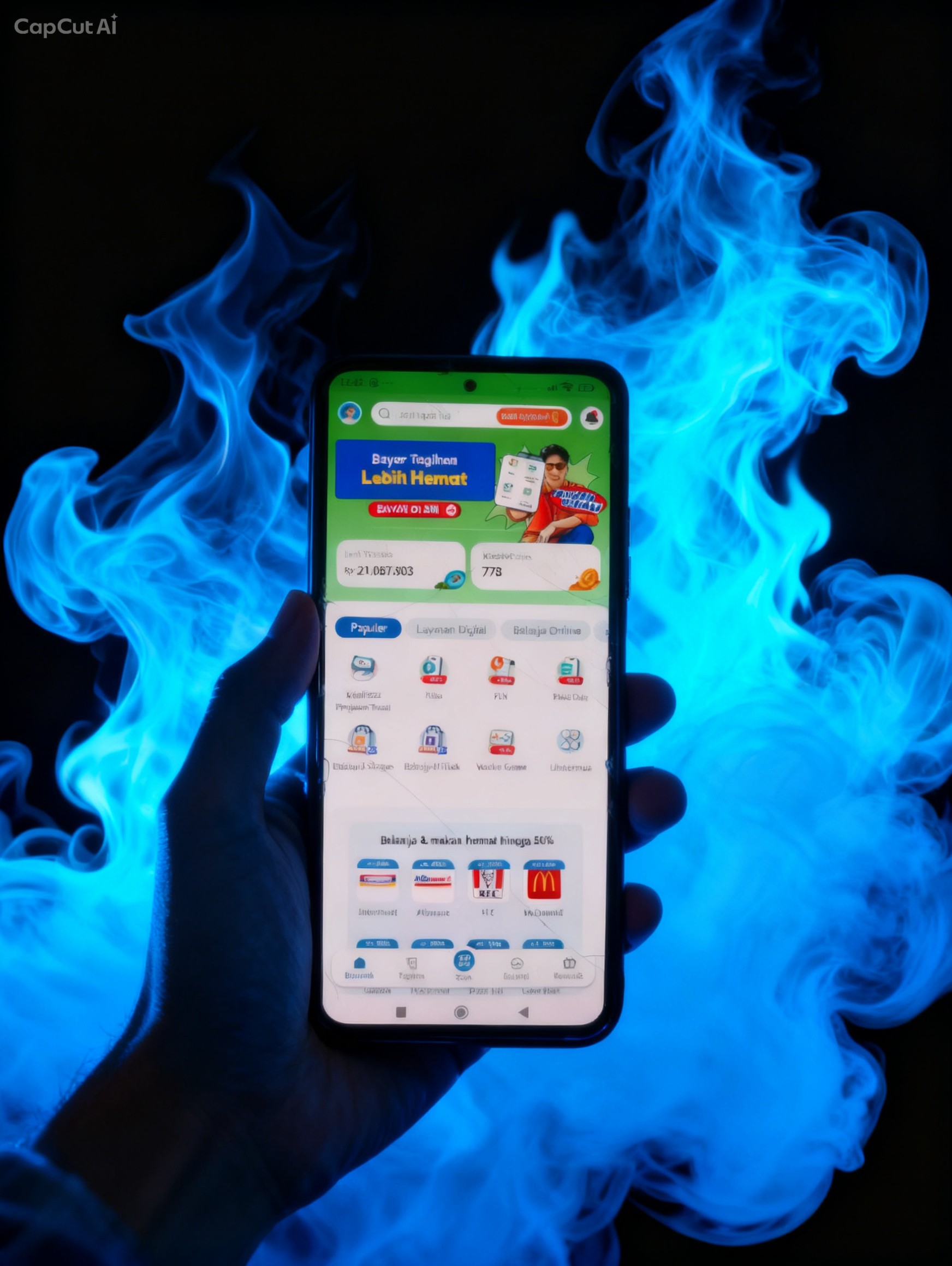 Ilustrasi ponsel dengan aplikasi pembayaran digital